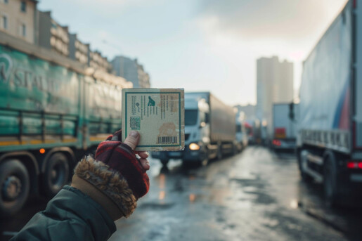 Camion de déménagement garé en toute légalité devant un immeuble au Havre grâce à une autorisation de stationnement déménagement obtenue