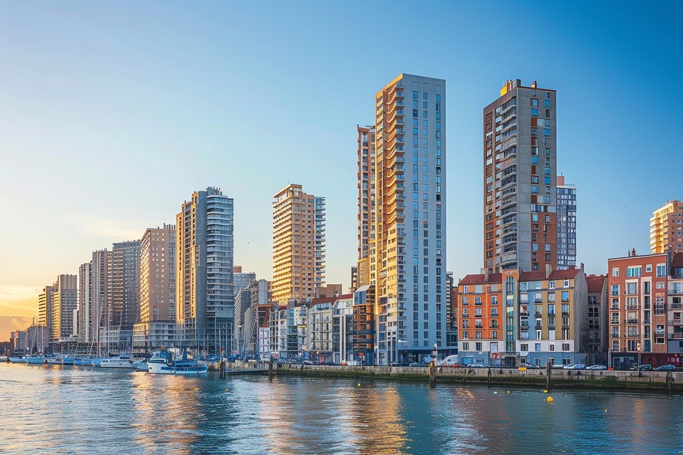 Vue panoramique du port du Havre avec des immeubles modernes reflétant les opportunités d'investissement immobilier dans un marché dynamique.